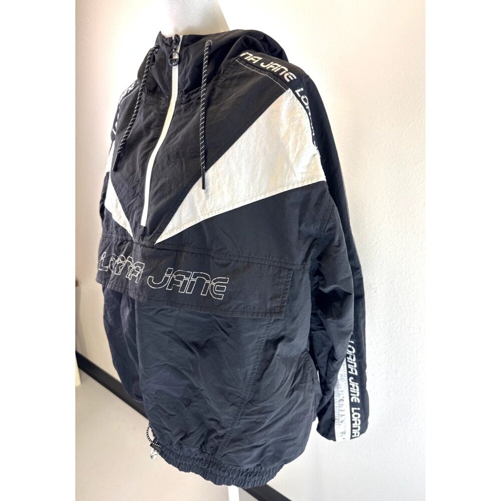 Lorna Jane Black & White Windbreaker Jacket Hood & Drawstring Hem Oversize - Picture 3 of 14
